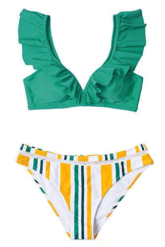CUPSHE Women's Orange Floral Bottom Ruffle Hook Closure Bikini Set
