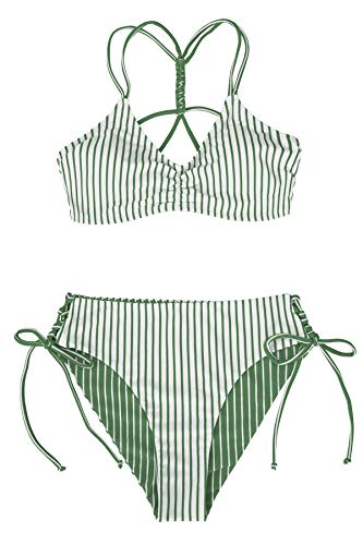CUPSHE Women's Back Braided Straps Reversible Bottom Strappy Lace Up Bikini Sets