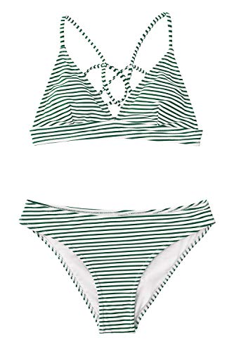 CUPSHE Women’s Bikini Swimsuit Stripe V Neck Back Cross Two Piece Bathing Suit