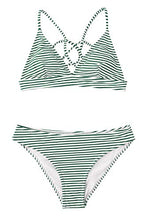 
                        
                          Load image into Gallery viewer, CUPSHE Women’s Bikini Swimsuit Stripe V Neck Back Cross Two Piece Bathing Suit
                        
                      