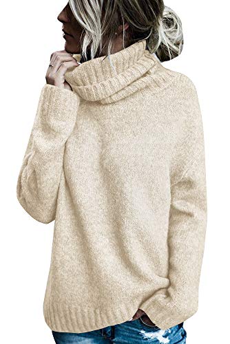 FISACE Womens Solid Round Neck Oversized Turtleneck Full Sleeve Knitted Sweater Pullover