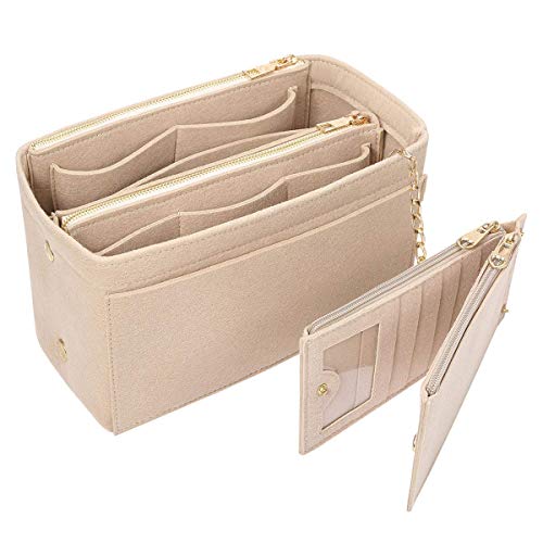 APSOONSELL Felt Purse Organizer Insert with Card Case, Tote Handbag Organizer Bag Insert with Zipper
