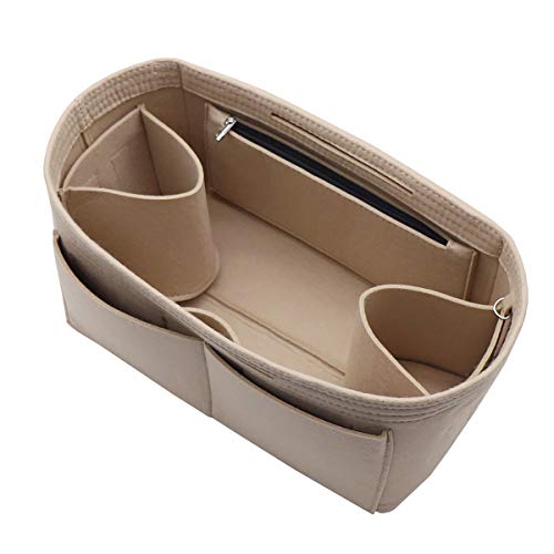 Felt Purse Organizer Insert Zipper Pocket with Two Removeable Bottle Holder