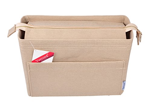 Vercord Felt Zipper Handbag Tote Purse Duffel Backpack Organizer Insert Beige Medium