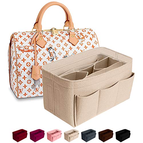 Purse Organizer Insert Felt Bag Organizer Handbag Organizer Insert for Tote fits LV Speedy Neverfull Longchamp, Grey, Medium (Medium, Pink)