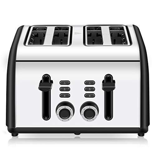 Toaster 4 Slice, CUSINAID 4 Wide Slots Stainless Steel Toasters with Reheat Defrost Cancel Function, 7-Shade Setting, Blue - JOY2ESpree