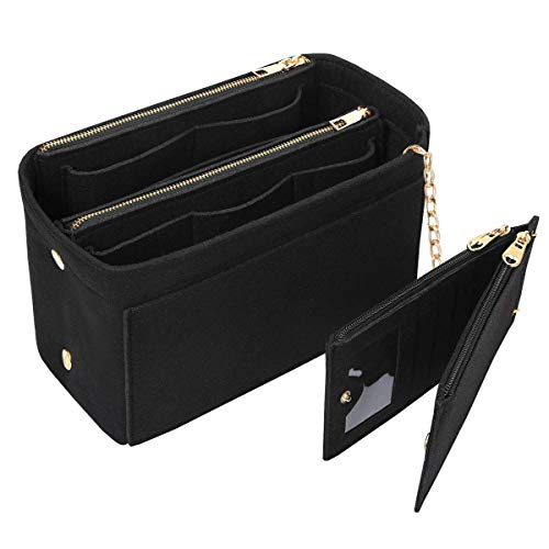 APSOONSELL Felt Purse Organizer Insert with Card Case, Tote Handbag Organizer Bag Insert with Zipper