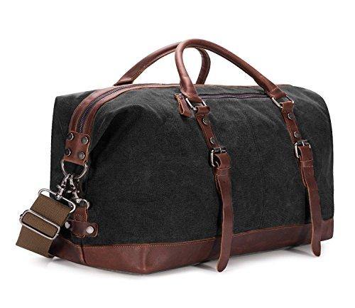 BAOSHA Canvas PU Leather Travel Tote Duffel Bag Carry on Bag Weekender Overnight Bag - JOY2ESpree