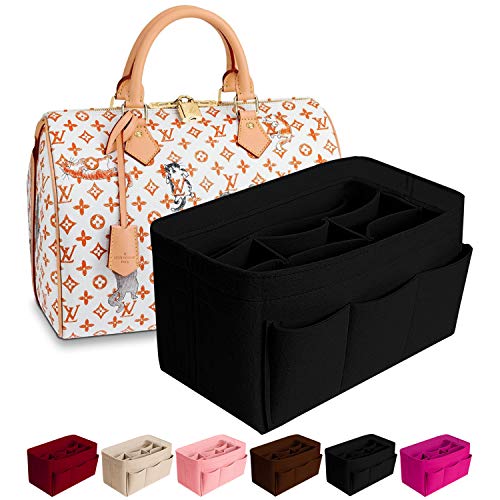 Purse Organizer Insert Felt Bag Organizer Handbag Organizer Insert for Tote fits LV Speedy Neverfull Longchamp, Grey, Medium (Medium, Pink)