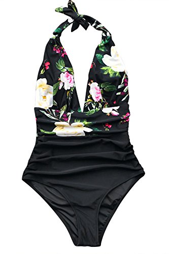 CUPSHE Women's Halter One Piece Swimsuit Keeping You Accompained Swimwear