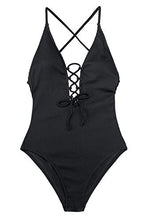 
                        
                          गैलरी व्यूवर में इमेज लोड करें, CUPSHE Women's Solid Color V Neck Lace Up One Piece Swimsuit
                        
                      