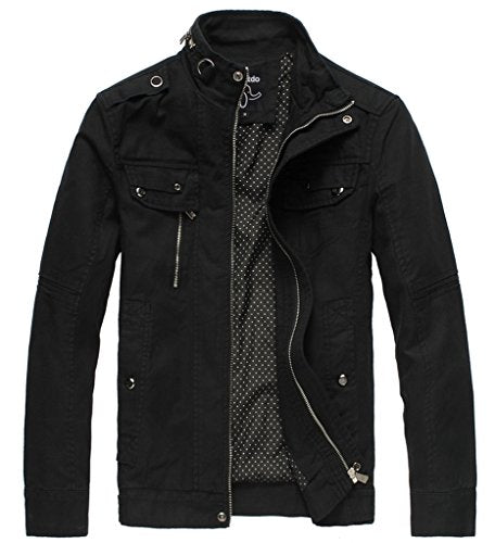 Wantdo Men's Cotton Stand Collar Lightweight Front Zip Jacket