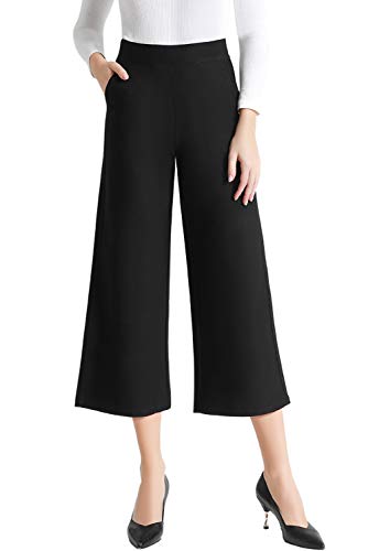 Tsful High Waisted Wide Leg Pants for Women Summer Business Casual Crop Dress Pants Stretch Pull On Capris