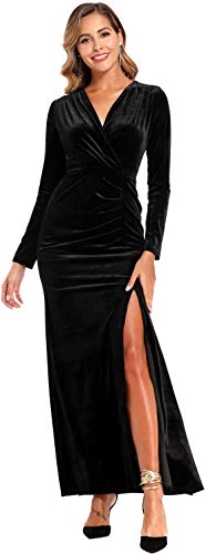 Ababalaya Long Sleeve Wrap Velvet Long Formal Dresses Cocktail Dress