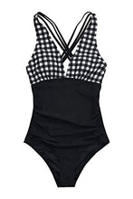
                        
                          Load image into Gallery viewer, CUPSHE Women's One Piece Swimsuit V Neck Tummy Control Cross Back Vintage Swimwear Bathing Suits
                        
                      