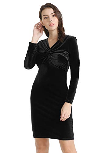 YHINTLFS Women Velvet Party Dress Long Sleeve V-Neck Wrap Mini Dress