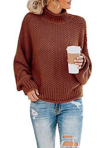 Saodimallsu Womens Turtleneck Oversized Sweaters Batwing Long Sleeve Pullover Loose Chunky Knit Jumper - JOY2ESpree