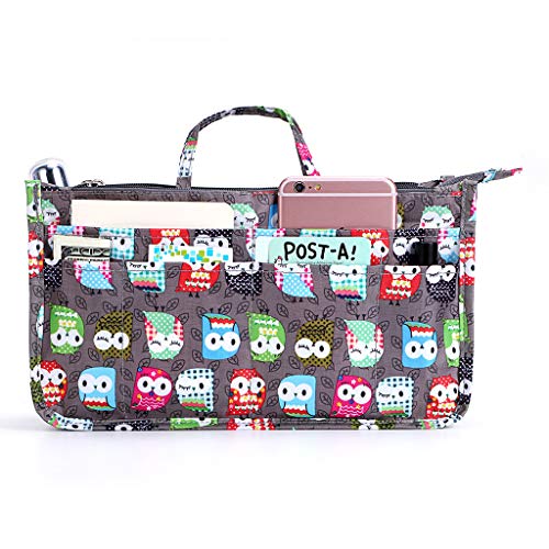 BTSKY New Printing Handbag Organizers Inside Purse Insert-High Capacity 13 Pockets Bag Tote Organizer with Handle Peacock Flower