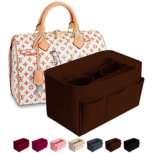 Purse Organizer Insert Felt Bag Organizer Handbag Organizer Insert for Tote fits LV Speedy Neverfull Longchamp, Grey, Medium (Medium, Pink)