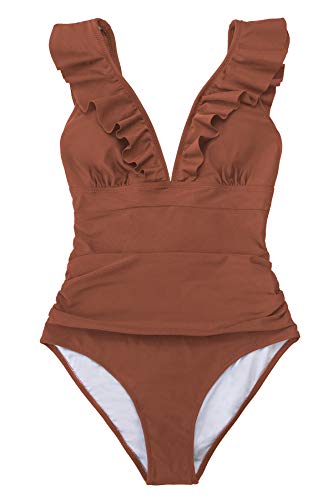 CUPSHE Women's V Neck One Piece Swimsuit Ruffled Lace Up Monokini