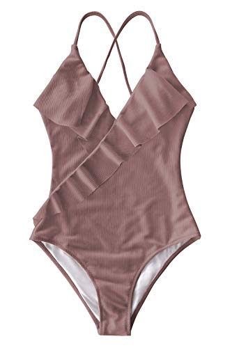 CUPSHE Women's One Piece Swimsuit Ruffle Wrap Textured Beach Swimwear Bathing Suits