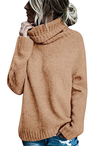 FISACE Womens Solid Round Neck Oversized Turtleneck Full Sleeve Knitted Sweater Pullover
