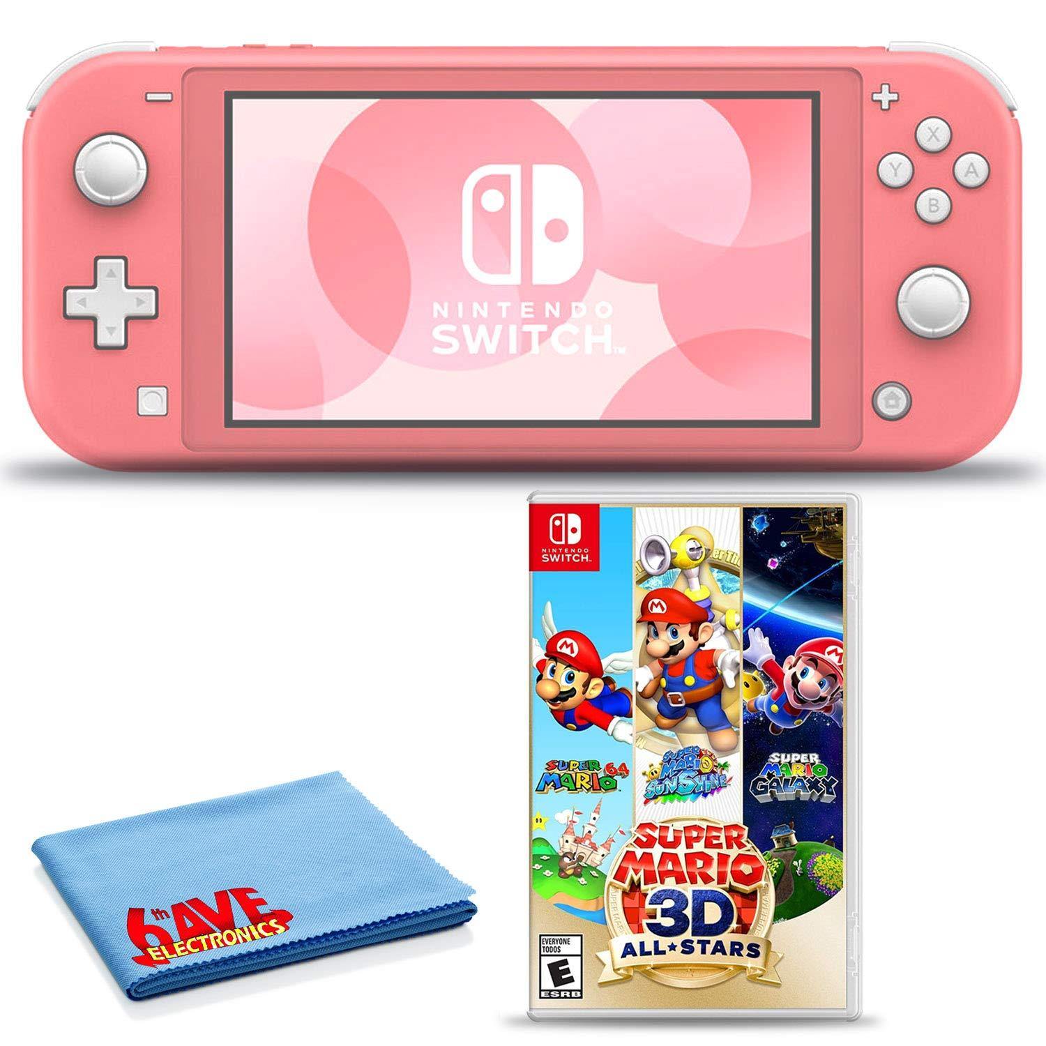 Nintendo Switch Lite (Turquoise) Console Bundle with Super Mario 3D All-Stars Game and 6Ave Cleaning Cloth - JOY2ESpree