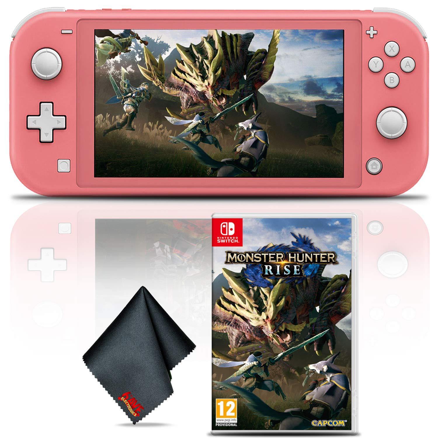 Nintendo Switch Lite (Yellow) Gaming Console Bundle with Monster Hunter Rise Game and Cleaning Cloth - JOY2ESpree