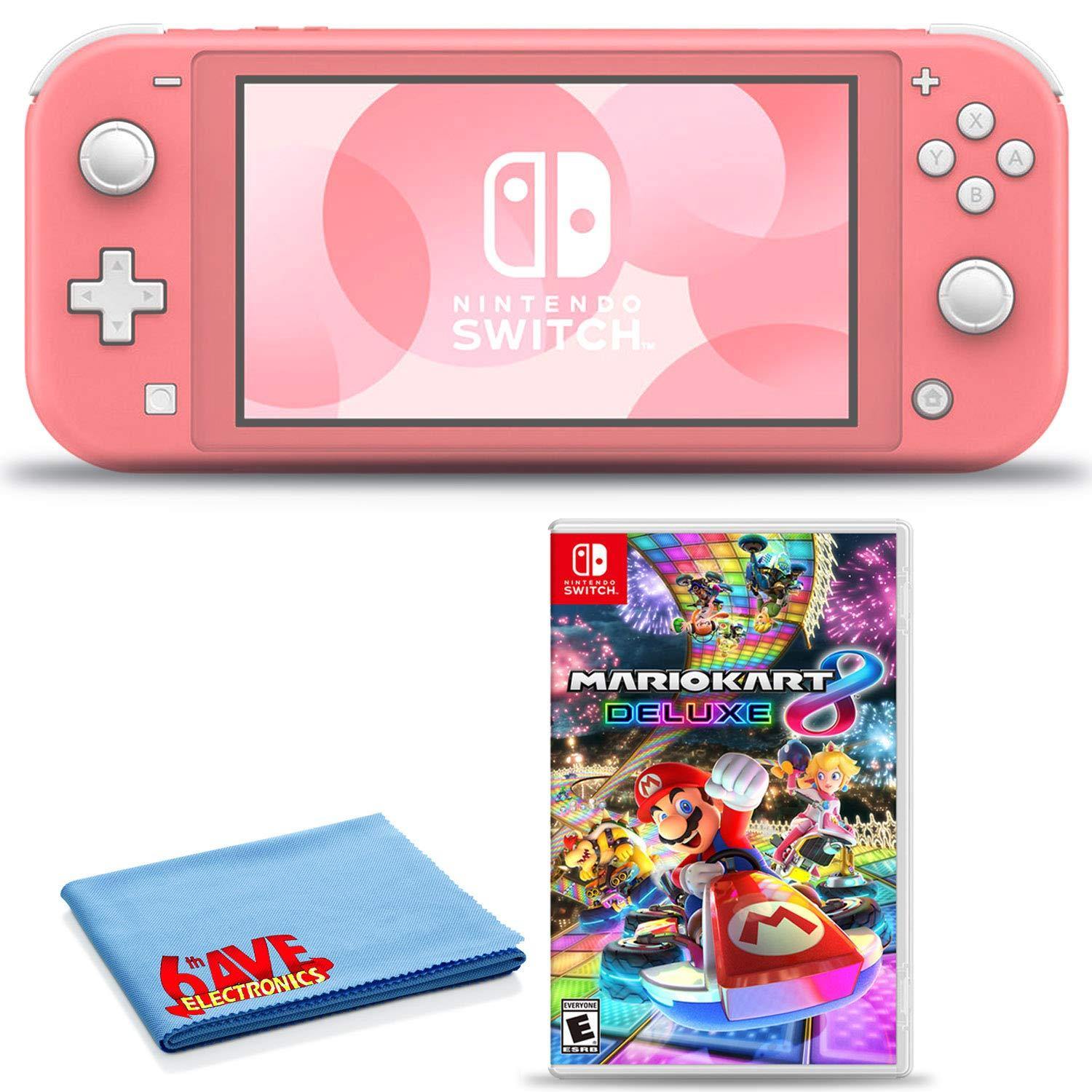 Nintendo Switch Lite (Turquoise) Console Bundle with Mario Kart 8 Deluxe Game and 6Ave Cleaning Cloth - JOY2ESpree