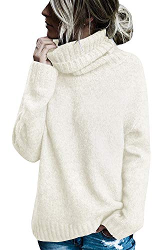 FISACE Womens Solid Round Neck Oversized Turtleneck Full Sleeve Knitted Sweater Pullover