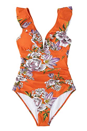 CUPSHE Women's V Neck One Piece Swimsuit Ruffled Lace Up Monokini