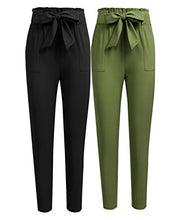
                        
                          Load image into Gallery viewer, Freeprance Women's Pants Casual Trouser Paper Bag Pants Elastic Waist Slim Pockets
                        
                      