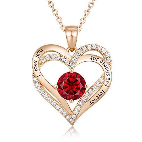 CDE Forever Love Heart Women Necklace 925 Sterling Silver Rose Gold Plated Birthstone Pendant Necklaces for Women - JOY2ESpree