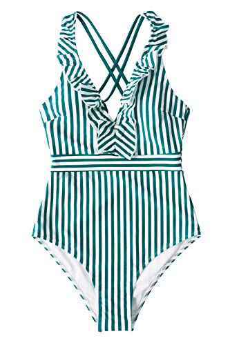 CUPSHE Women's V Neck One Piece Swimsuit Ruffled Back Cross Swimwear