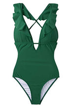 
                        
                          Cargar imagen en el visor de la galería, CUPSHE Women's One Piece Swimsuit Ruffle Deep V Neck Strappy Swimwear Bathing Suits
                        
                      