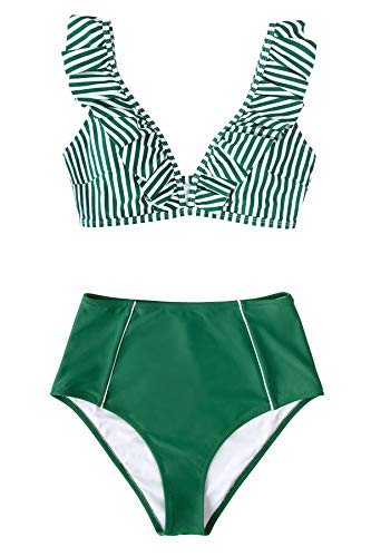 CUPSHE Women's High Waist Bikini Swimsuit Ruffle Floral Print Two Piece Bathing Suit