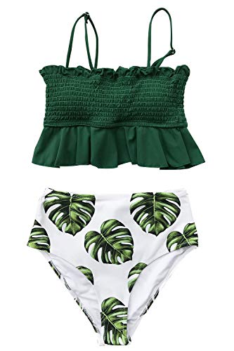 CUPSHE Women's High Waist Bikini Swimsuit Ruffle Smock Floral Print Two Piece Bathing Suit