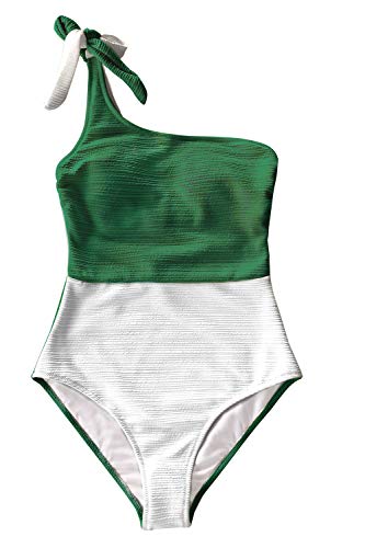 CUPSHE Women's One Piece Swimsuit Color Block One Shoulder Bowknot Bathing Suit