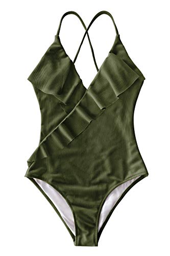 CUPSHE Women's One Piece Swimsuit Ruffle Wrap Textured Beach Swimwear Bathing Suits