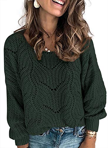 Dokotoo Womens Cute Soft Crewneck Long Sleeve Hollow Cable Knit Pullover Sweaters