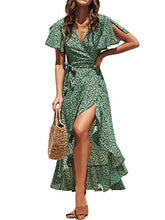 
                        
                          Load image into Gallery viewer, Miessial Women's Summer Chiffon V Neck Ruffle Maxi Dress Polka Dot Long Beach Wrap Dress
                        
                      