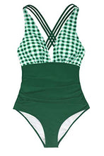 
                        
                          Load image into Gallery viewer, CUPSHE Women's One Piece Swimsuit V Neck Tummy Control Cross Back Vintage Swimwear Bathing Suits
                        
                      