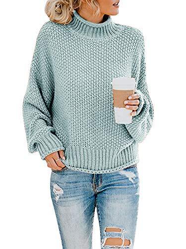 Saodimallsu Womens Turtleneck Oversized Sweaters Batwing Long Sleeve Pullover Loose Chunky Knit Jumper - JOY2ESpree