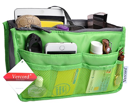 Vercord Purse Organizer Insert for Handbags Bag Organizers Inside Tote Pocketbook Women Nurse Nylon 13 Pockets Black Medium