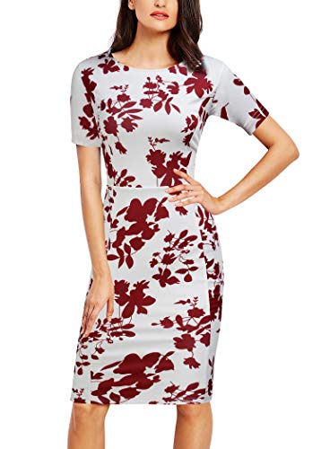 FORTRIC Women Printing Church Business Office Work Elegant Bodycon Pencil Dress