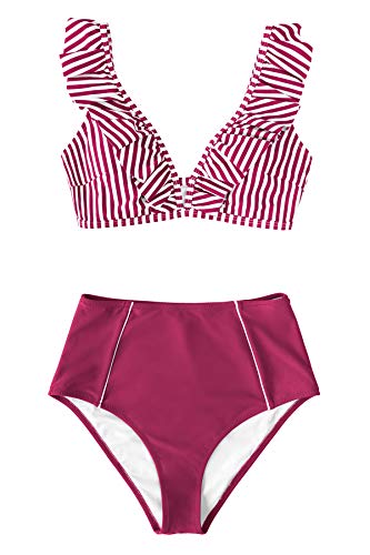 CUPSHE Women's High Waist Bikini Swimsuit Ruffle Floral Print Two Piece Bathing Suit