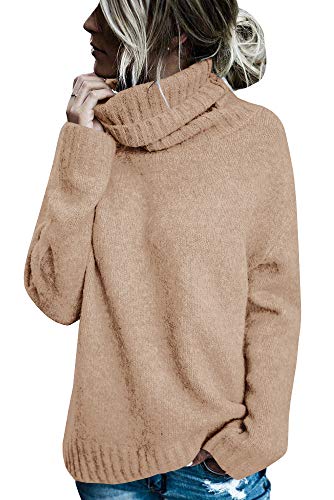 FISACE Womens Solid Round Neck Oversized Turtleneck Full Sleeve Knitted Sweater Pullover