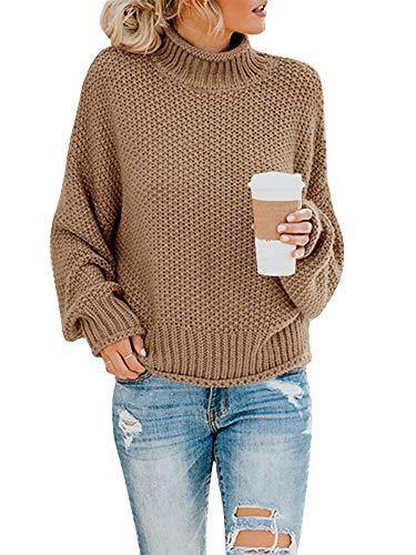 Saodimallsu Womens Turtleneck Oversized Sweaters Batwing Long Sleeve Pullover Loose Chunky Knit Jumper - JOY2ESpree