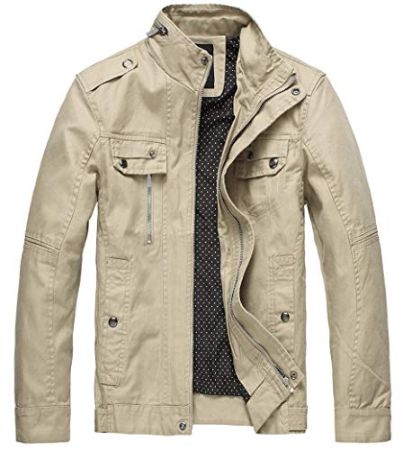 Wantdo Men's Cotton Stand Collar Lightweight Front Zip Jacket