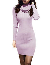 
                        
                          Load image into Gallery viewer, v28 Women Cowl Neck Knit Stretchable Elasticity Long Sleeve Slim Fit Sweater Dress
                        
                      